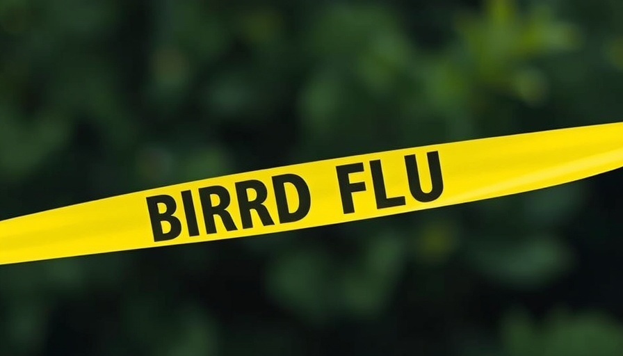 Bird flu outbreak H5N1 warning tape with biohazard symbol.