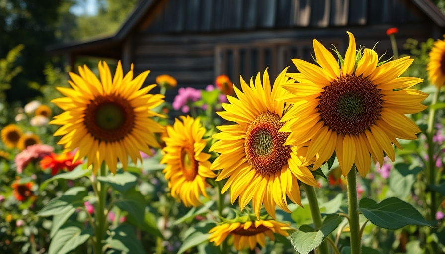 Sunflowers in a vibrant September garden with checklist.