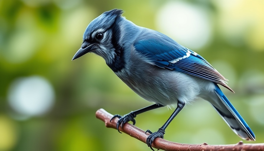 Blue jay perched on branch displaying vivid plumage in natural setting.