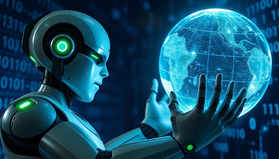 Futuristic robot interacting with holographic globe for Generative Engine Optimization for Brands.