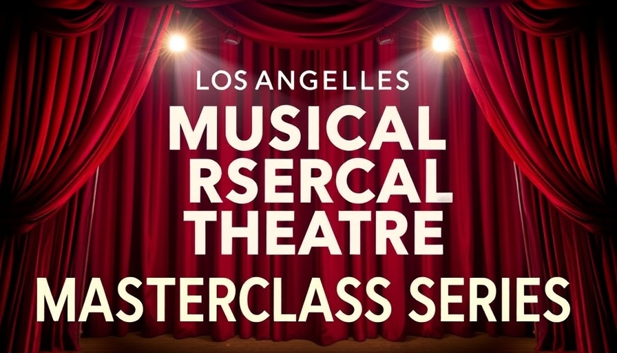 Los Angeles Musical Theatre Masterclass Series promotional poster with red curtain background.