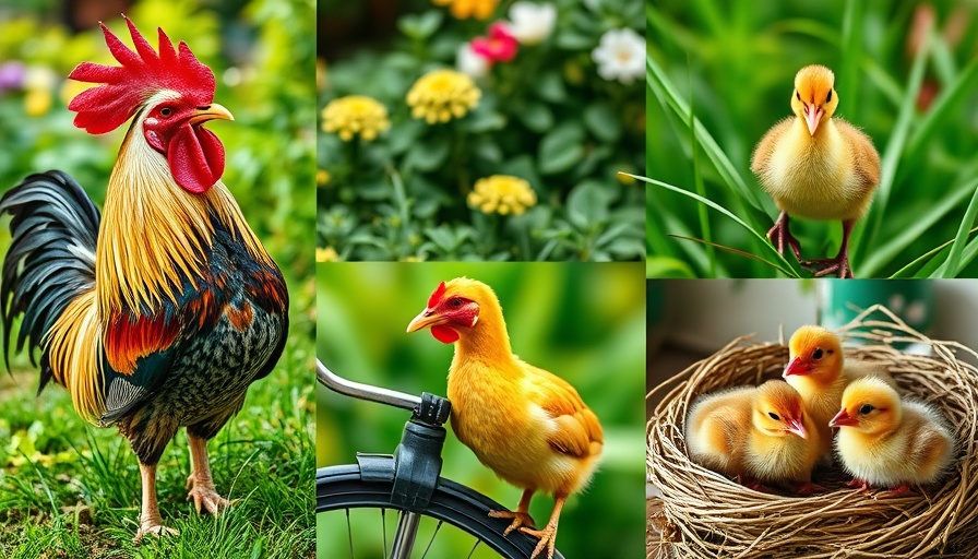BYC Poultry Caption Contest collage with rooster, duckling, chickens, chicks.