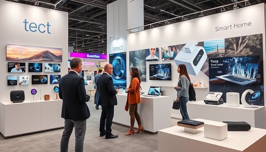 Expo booth showcasing smart home innovations with professionals.