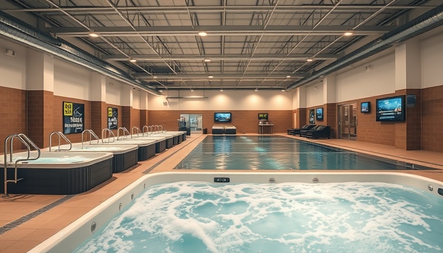 Indoor swim spa showroom with bubbling water and consultations.