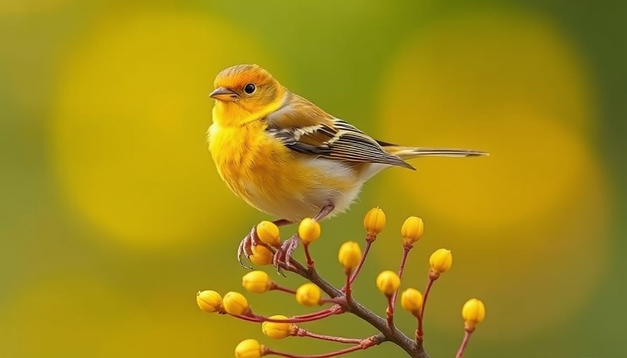 Vibrant yellow warbler on flower buds; supporting BirdNote.