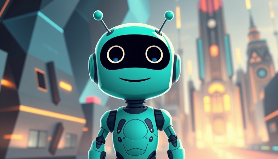 Cartoon robot in digital city scene