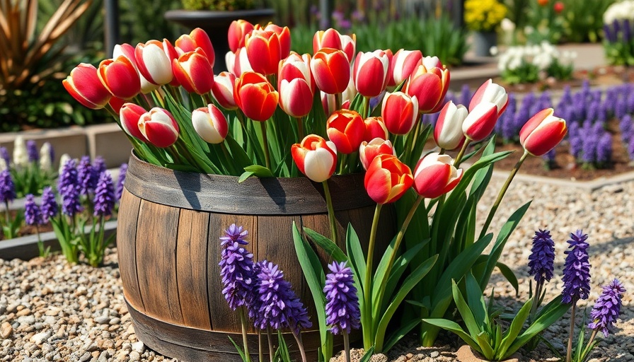 Rustic wooden barrel with vibrant flowers illustrating overwintering bulbs in pots.