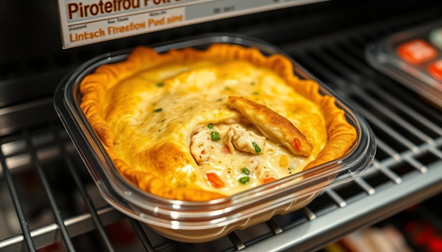 Costco chicken pot pie review: sealed pot pie on store shelf.