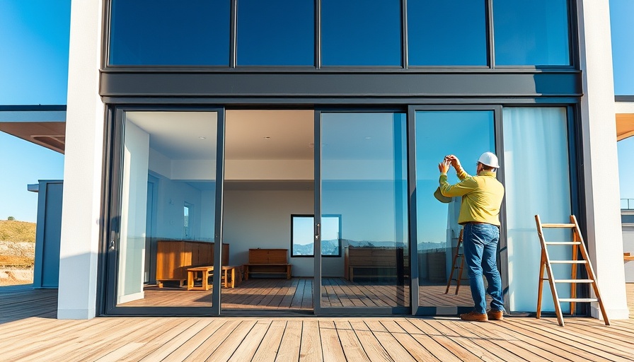 Installation of modern glass sliding doors on a new building.