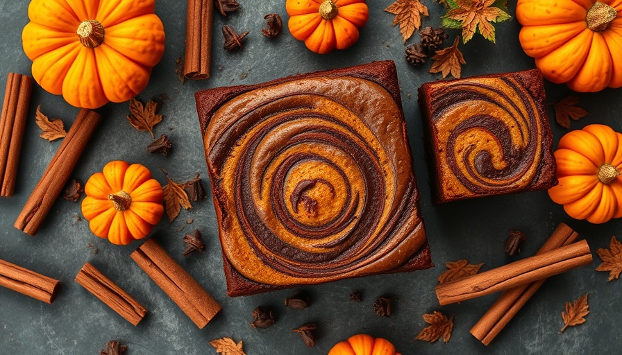 Delicious chocolate pumpkin swirl brownies with spices.