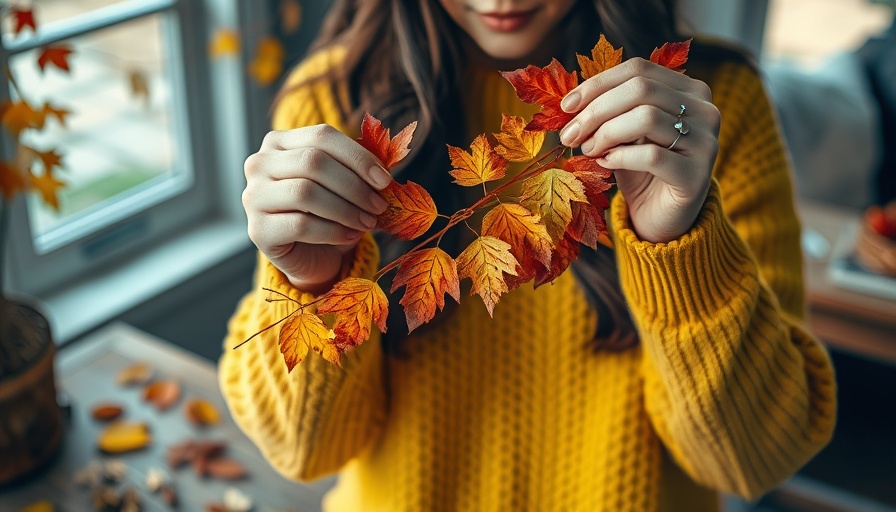 Woman crafting with fall leaves for DIY decor ideas.