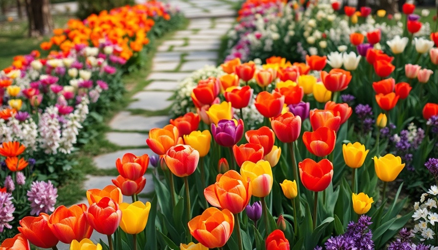 Lush spring bulb garden planning with diverse colorful flowers.