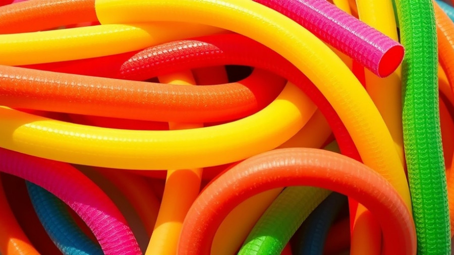 Colorful pool noodles arranged creatively for holiday decorating hack.