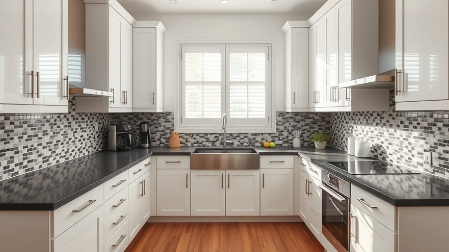 Modern kitchen before renovation with white cabinets.