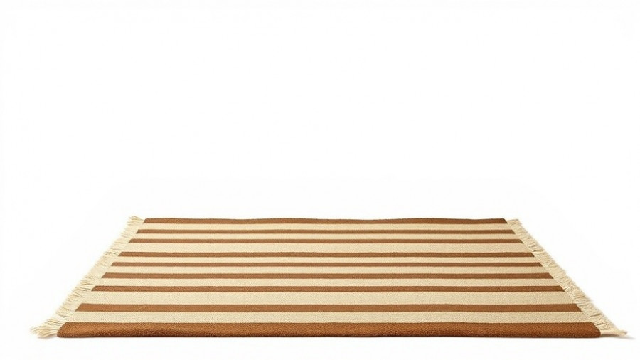 Brown low-maintenance indoor/outdoor rug with stripes on a white background