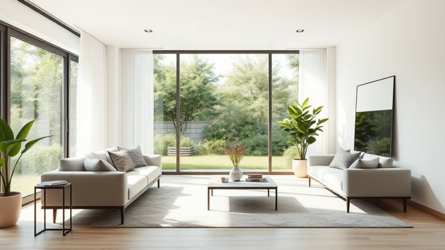Minimalist living room with contemporary furniture and garden view highlighting outsider art design trends.