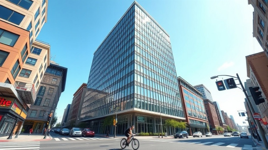 Government Engineers’ Union Lawsuit: Office building with cyclist in city.