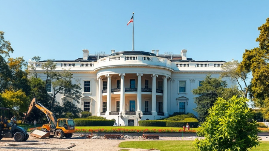 White House East Wing demolition with construction equipment and workers.