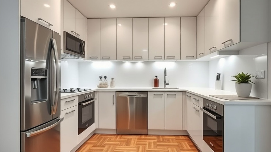Modern small kitchen with space-saving ideas and sleek design.