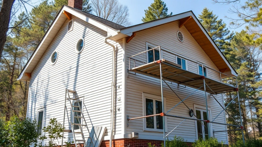 House under renovation with scaffolding and siding, related to indoor humidity control.