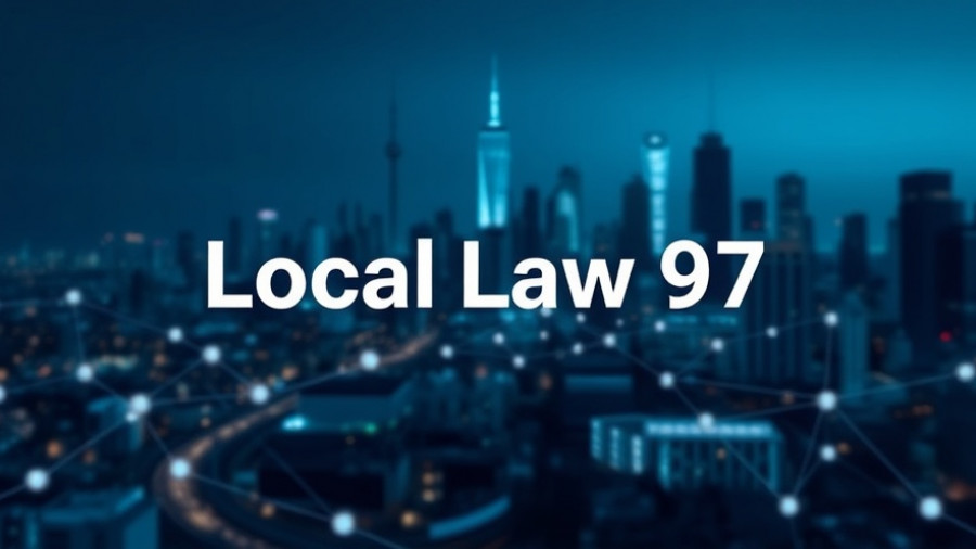 NYC Local Law 97 emissions compliance concept with city skyline.