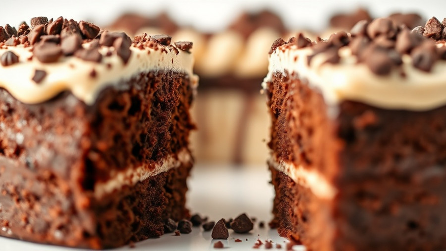 Delicious chocolate cake slice with creamy frosting
