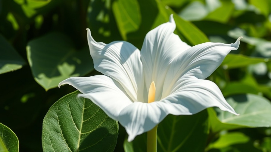 White Datura flower close-up in sunlight