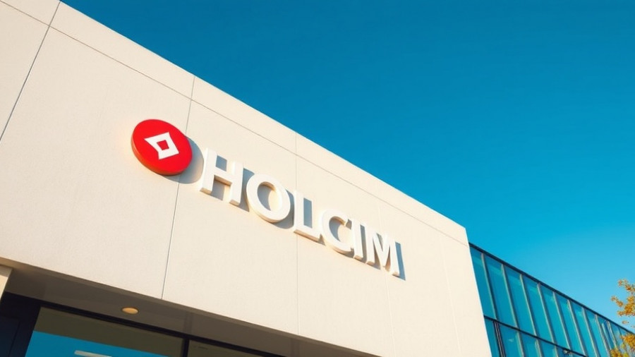 Holcim building facade showing logo, blue sky background.