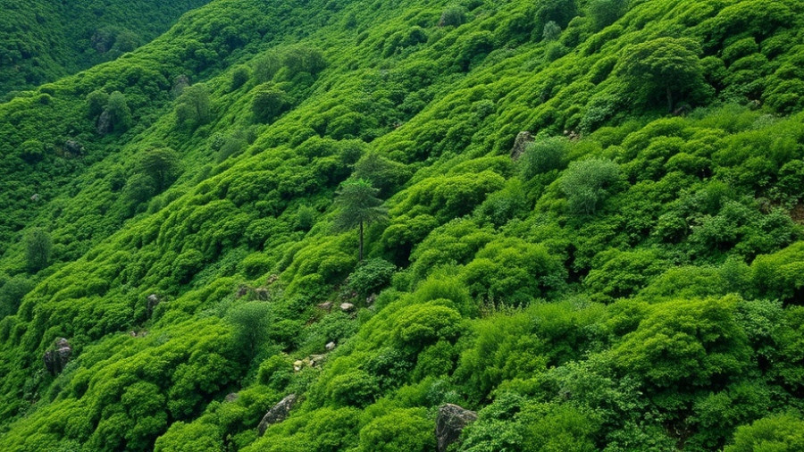 Lush vegetation on a steep slope landscape, natural setting