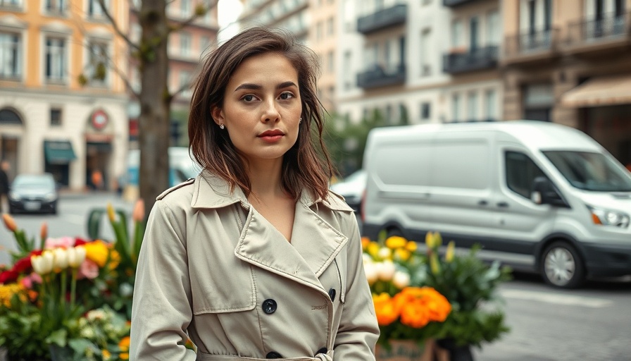 Young woman near flower stall, exploring floral design career.