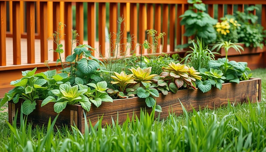 Lush raised garden bed against a deck, perfect for beginners gardening.
