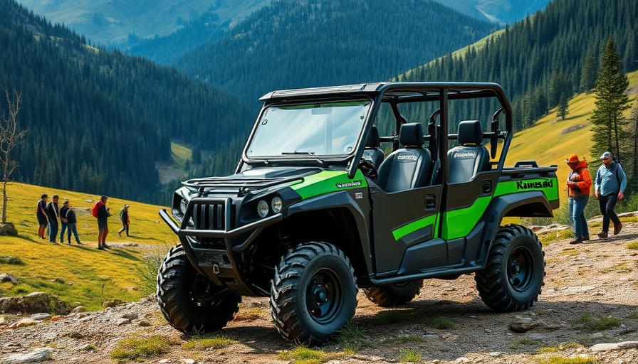 Kawasaki Ridge Crew UTV with HVAC in scenic mountain environment.