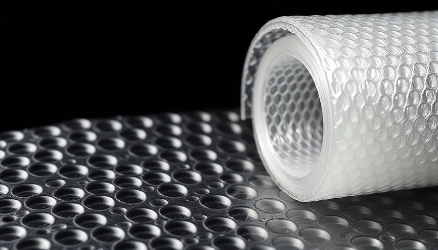 Close-up of bubble wrap roll on black surface.