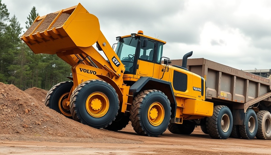 Volvo next-generation large wheel loader lifting gravel at construction site.