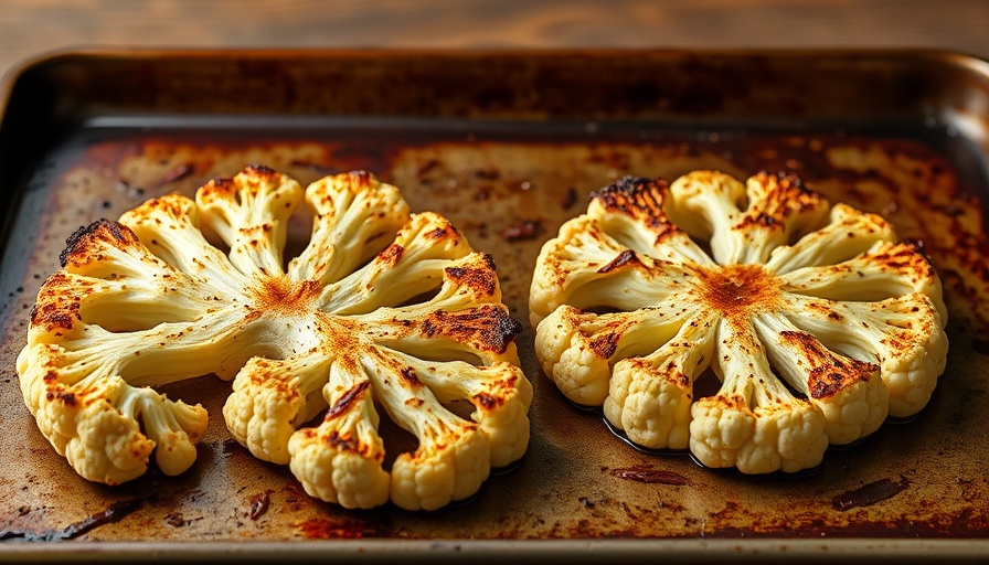 Healthy dinner idea with roasted cauliflower steaks, topped with spices.