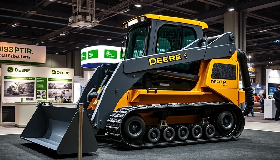 Deere 333 P-Tier Compact Track Loader at industrial exhibition.