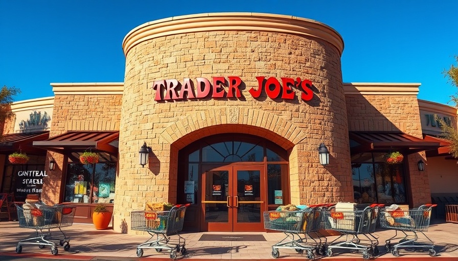 Trader Joe's stone facade storefront on a sunny day.
