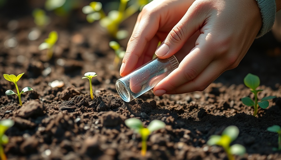 Hands collecting soil sample for soil testing in a garden.