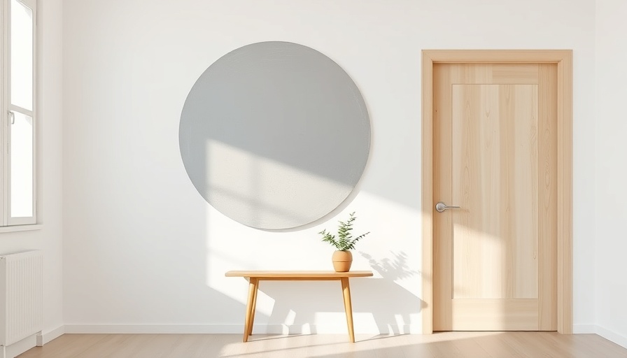Minimalist painted circle home design with wooden furnishings.