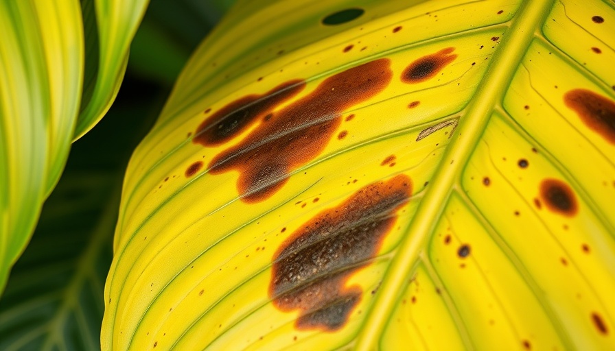 Close-up of a yellowed Monstera leaf with brown spots, signs of plant distress.