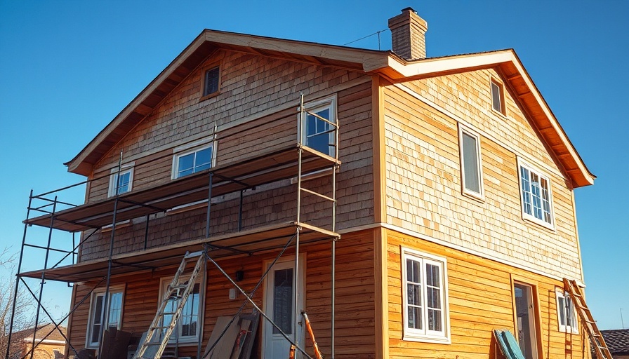 House under renovation showing scaffolding and wooden shingles.