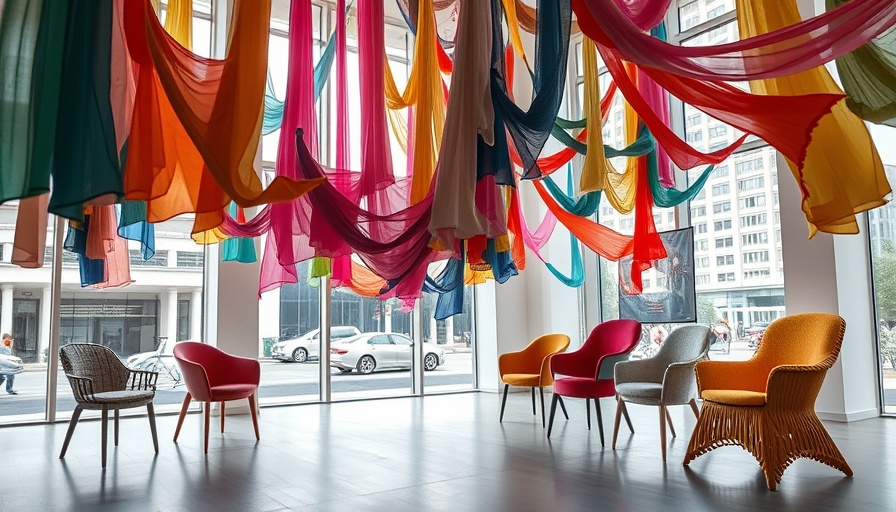 Vibrant textile offcuts design installation in bright gallery.