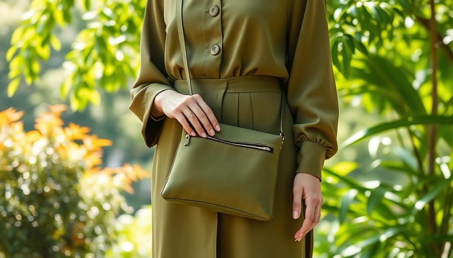 Person using Niwaki Garden Pouch as a purse in garden, elegant outdoor style.