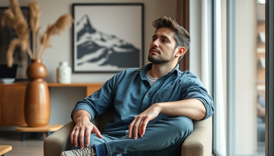 Relaxed man in modern interior reflecting Nick Spain design approach.