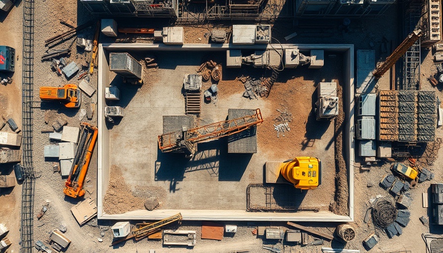 Aerial view of an active construction site showcasing Tutor Perini's growing backlog.