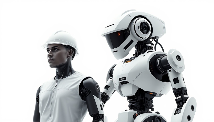 Futuristic AI-powered construction robot with articulated arms.