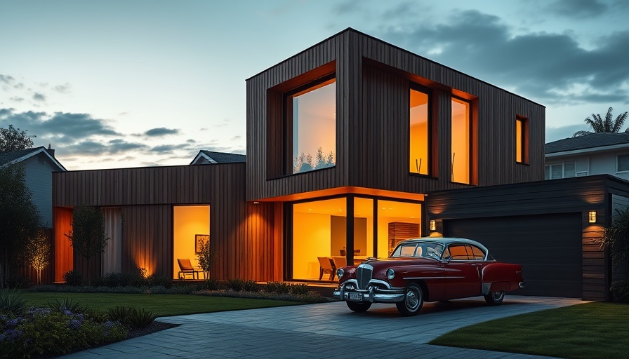 Tetherow Overlook Architectural Design featuring modern house with wooden slats at evening.