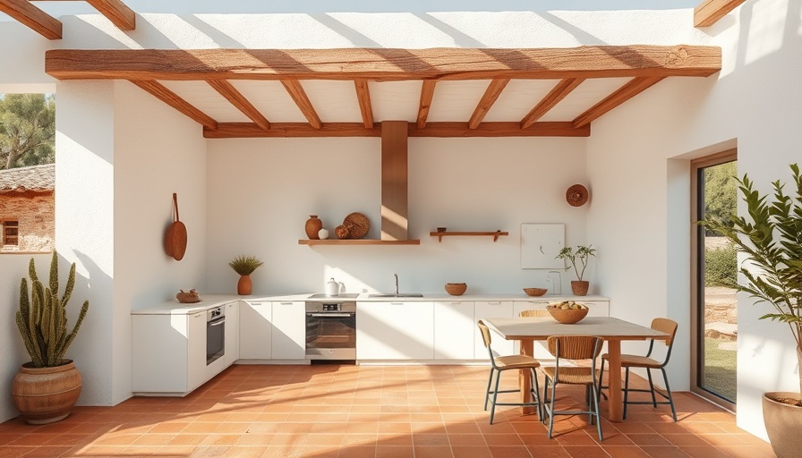 Minimalist open-air kitchen in sustainable rural retreat in Portugal.