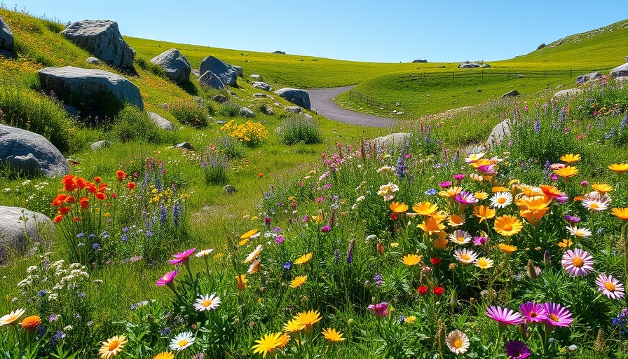 Vibrant meadow with wildflowers, illustrating how to reduce invasives without using herbicides.