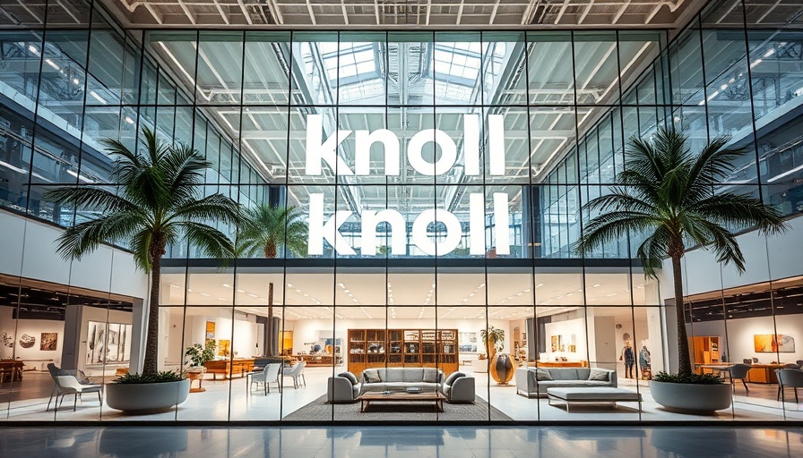 Knoll new collaborations showroom with modern design and palm trees.